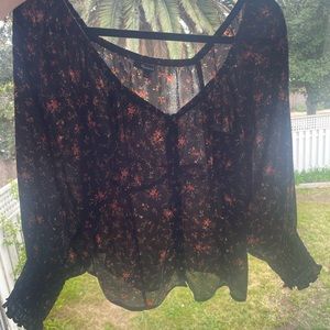 Madewell Blouse, Button front with small flower print and smocked cuffs.